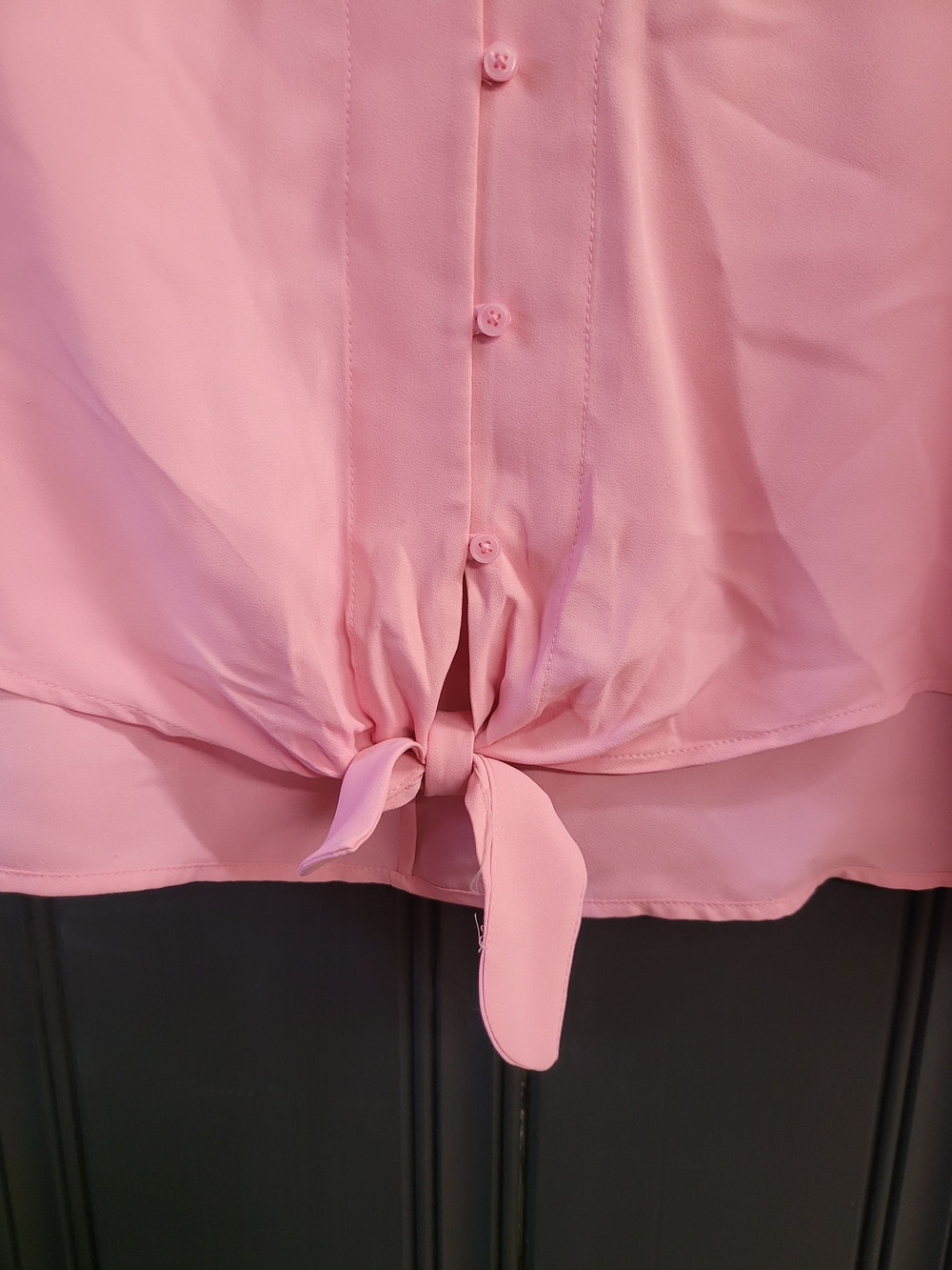 Express Button-Front Tie-Hem Blouse, Oversized - Picture 3 of 4